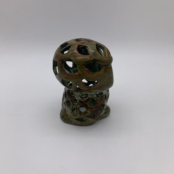 Small Ceramic Shabby Sage Green Brown Owl Sculpture Potpourri Holder Figurine 4” - Picture 4 of 9